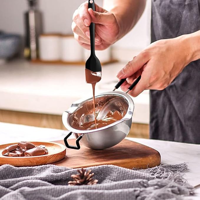 Double Boiler Pot Set, Stainless Steel Melting Pot 600ml and 1600ml | with Silicone Spatula for Melting Chocolate, Soap, Wax, Candle Making