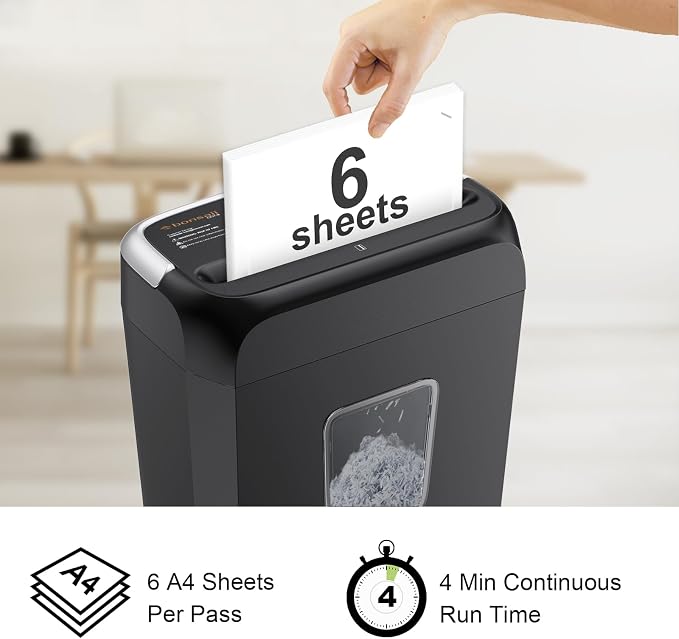 Bonsaii 6-Sheet Cross Cut Paper Shredder for Home, 3.4 Gal Bin | P-4 Security Level, Shreds Credit Cards, Staples & Paper Clips, with Portable Handle, Small Shredder for Home Office，C237-B