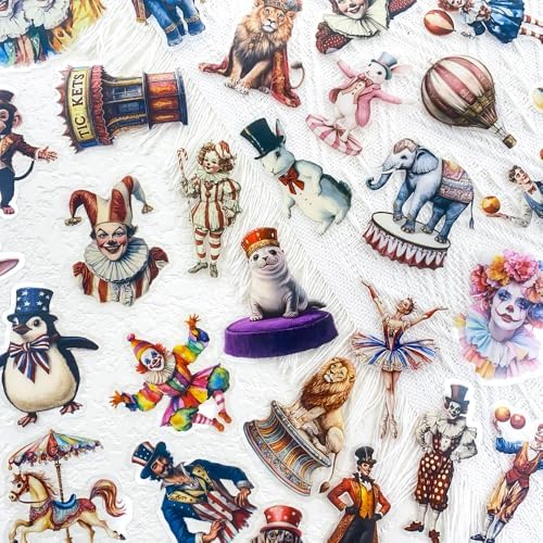 50 Pcs Vintage Carnival Circus Scrapbook Clear Stickers