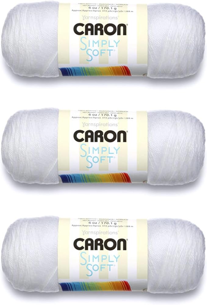 Caron Simply Soft 3-Pack Yarn, 3oz, Gauge 4 Medium Worsted, 100% Acrylic -White - Machine Wash & Dry | #4 Worsted Medium, Soft 100% Acrylic Yarn for Crochet, Knitting, Blankets and Crafts, 315 Yards, 170.1g/6oz per skein