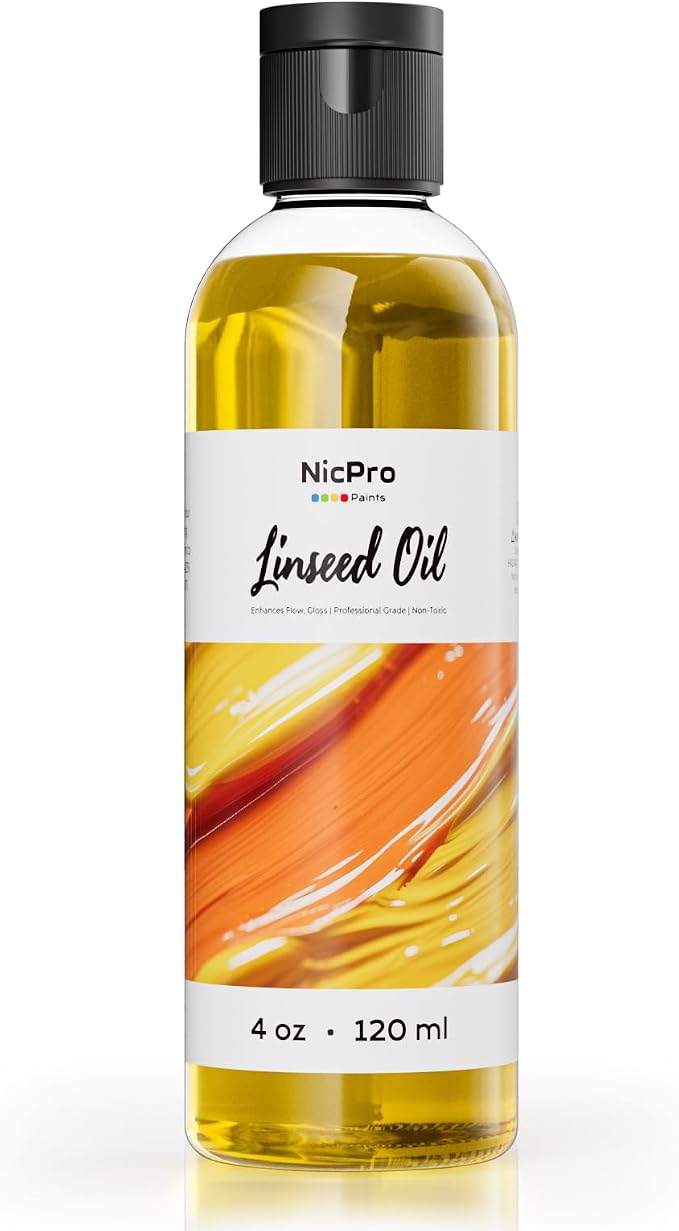Nicpro Refined Linseed Oil, 120ml (4oz) Linseed Oil Medium for Painting | for Thinning Oils, Artists, Painting Thinner, Professionals to Enhance Flow, Translucency & Gloss