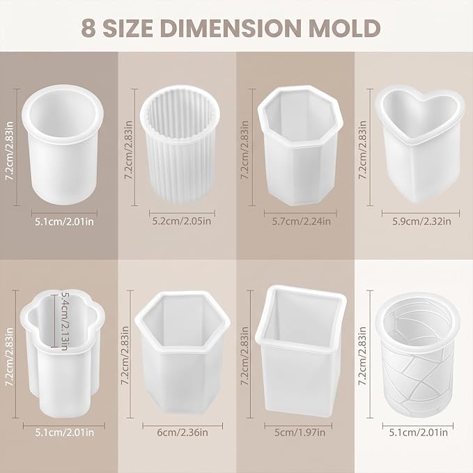 8 Pcs Candle Making Molds, Silicone Candle Molds for Making | Candle Molds Set, Cylinder Hexagon Octagonal Heart Flower Square Shapes for DIY Candle Making, Release Candle Making Kit