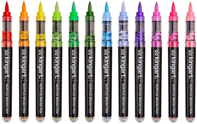 KINGART Acrylic Paint Markers Brush Tip, 12 Floral Colors. Water-based, no-bleed, waterproof pens with automatic ink control for rock, egg, wood, fabric, glass & DIY crafts