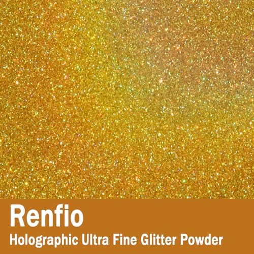 Renfio Holographic Ultra Fine Gold Glitter Powder Metallic Resin Glitter | 2.11 Oz (60g) PET Flakes Crafts Sequins 1/128" 0.008" 0.2mm Epoxy Chips Flakes for Tumblers Slime - Laser Gold
