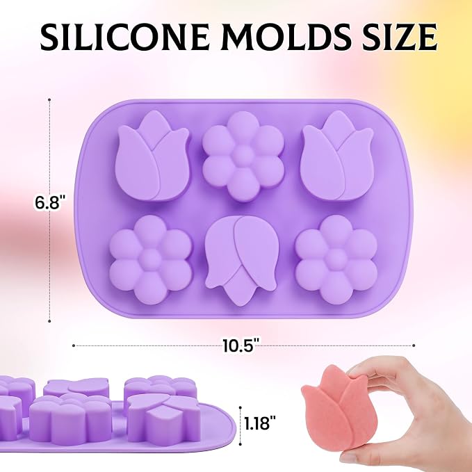 SJ Silicone Molds for Crafts, Tulip & Flower Resin Mold, 2 Pack 6 Cavity | Create Handmade Soap, Wax Melts, Resin Crafts & DIY Gifts, Flexible Material with Easy Release and Reusable Design