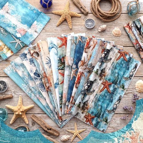 HunnmingRe 20 Pcs 10''x10'' Blue Coastal Beach Quilting Fabric Squares