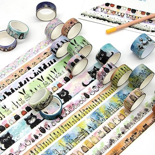 Kawaii Washi Tape Set 24 Rolls - Cute Animals for Scrapbook Journal Craft