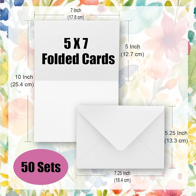 ANSSDO 50 Packs Blank Watercolor Cards with Envelopes Set 5x7 Inch