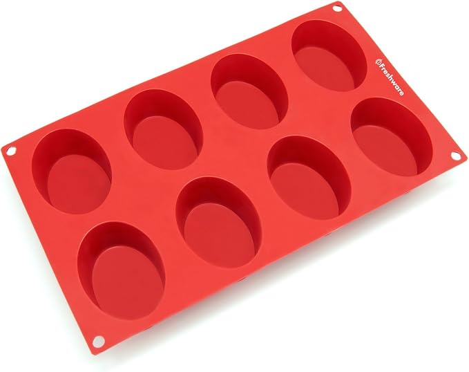 Freshware 8-Cavity Oval Silicone Mold for Soap, Cake, Bread, Cupcake, Cheesecake, Cornbread, Muffin, Brownie, and More