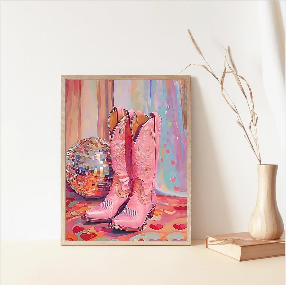 Canrichshop Vintage Boots Paint by Number Kits,Retro Disco Ball Paint by Numbers Kit for Adults Beginner Without Frame,Easy DIY Acrylic Painting for Canvas for Decor 16x20inch