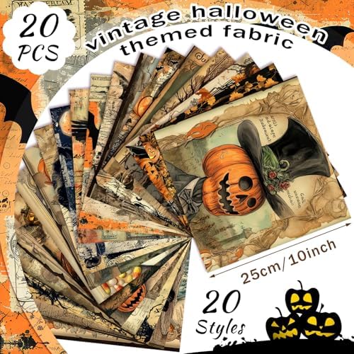 HunnmingRe 20 Pcs 10''x10'' Vintage Halloween Quilting Fabric Squares