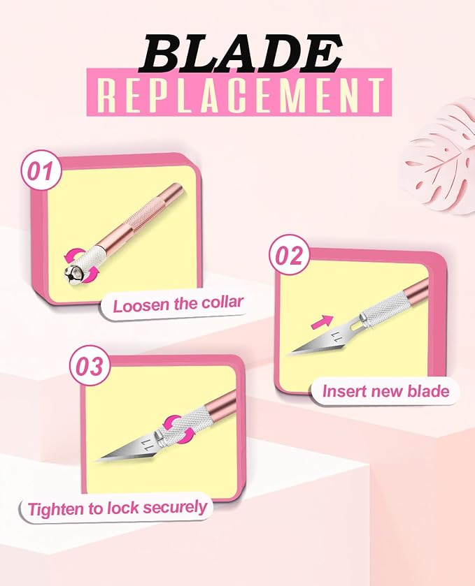 DIYSELF Exacto Knife Set with 10 Extra #11 Blades, 6-Inch Metal Ruler, Pink | Exacto Knife for Crafting, Art, Scrapbooking & Stencil Projects, Hobby Knife Set for Artists & Students