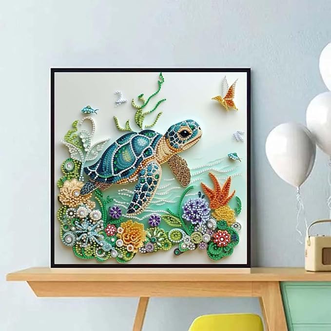 Sea Turtle Animal Diamond Painting Kits for Adults Beginner,DIY Special Shape Diamond Art Kits for Flower,Diamond Gem Art Crystal Rhinestones Painting Crafts Kits for Home Wall Decor 13.8 X 13.8Inch