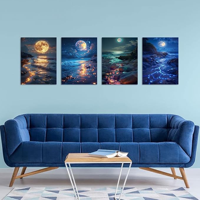 DOTSOPS 4 Pcs Moon Lake Diamond Painting Kits for Adults Art Painting Kits | Crafts DIY 5D Diamond Art Packs Kits,Round Full Drill for Beginner,Home Wall Decoration Gift 11.8 x 15.7 Inches