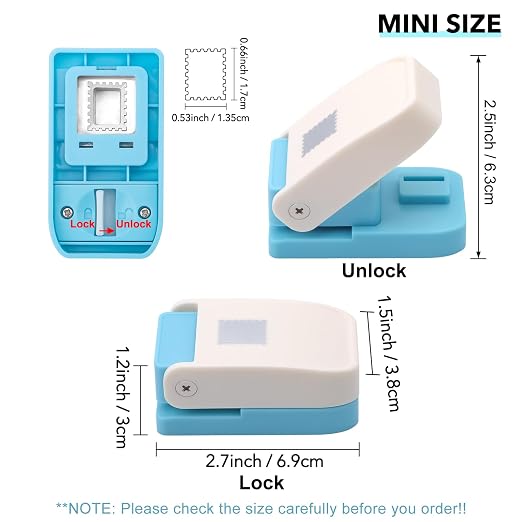 Mini Stamp Punch, 0.65 x 0.55inch Postage Stamp Punch, Stamps Cutter Hole Punches, Lever Craft Stamps Puncher, Paper Punches for Crafting DIY Scrapbooking Card Making Journaling Scrapbook Maker