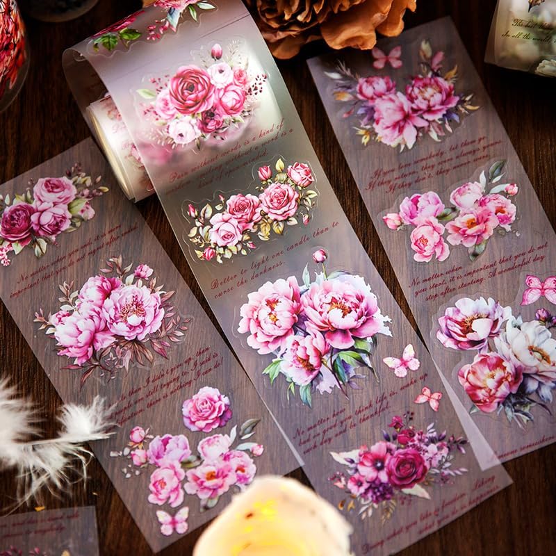Alideco 6pcs Decorative Adhesive Tapes matte floral PET Tape Great for Bullet Journal Supplies, Arts, Scrapbook, DIY Crafts, Planners (huahuiyanlushengkai)