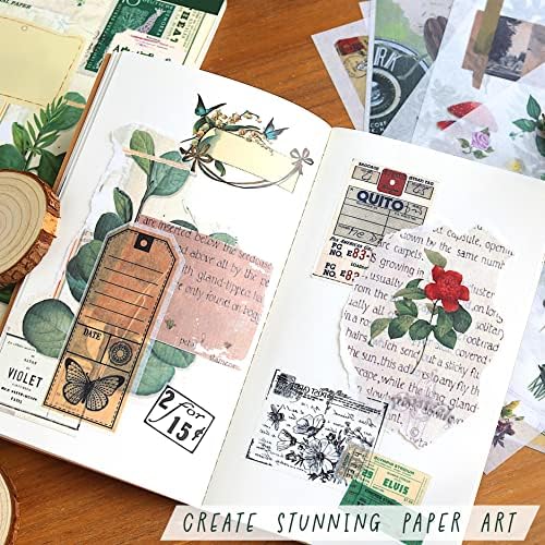 Junk Journal Supplies - Washi Stickers for Scrapbook & Journaling Supplies | 450+ Vintage Journaling Stickers, 20 Scrapbooking Papers, FAYWARE Ephemera for Junk Journals