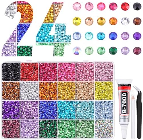 12600Pcs Resin Rhinestones for Bedazzling with Tweezers, Multicolor 4mm Rhinestones for Crafting with B7000 Jewelry Glue for DIY Crafts Clothing Tumblers Shoes Fabric Nail Art
