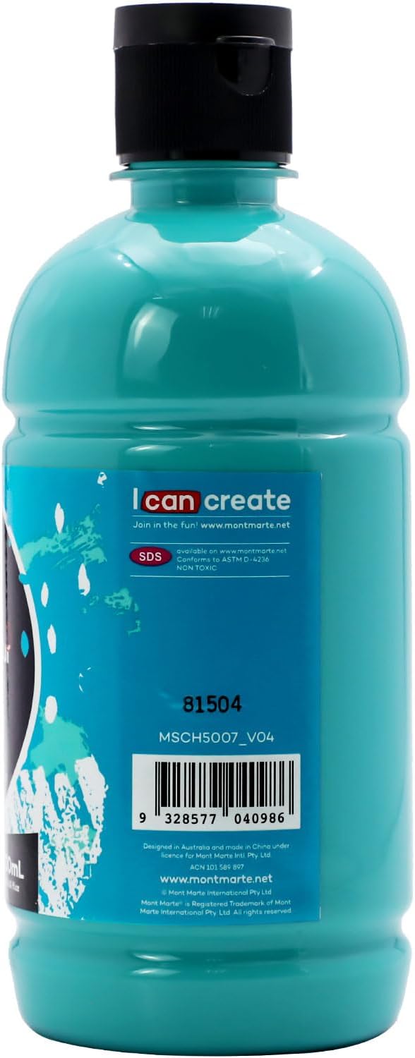 Mont Marte Signature Turquoise Acrylic Paint, 16.9oz (500ml), Semi-Matte Finish, Suitable for Canvas, Wood, Fabric, Leather, Cardboard, Paper, MDF and Crafts
