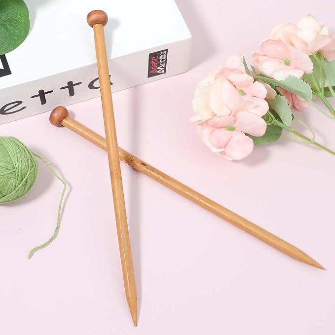 2pcs Bamboo Knitting Needles 10-Inch Long Wooden Knitting Needles 9mm