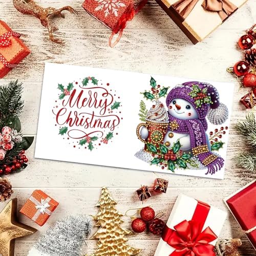 6Pcs Christmas Greeting Card DIY Diamond Art Painting Greeting Cards Blessing Folding Card Kit with White Envelopes Diamond Arts Crafts for Birthday Festival Gift-Snowman
