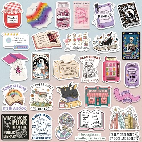 300 PCS Book Stickers for Kindle, Bookish Sticker Pack Reading Glitter Waterproof Vinyl Decals for Laptop, Ebook Readers, Water Bottles, Phone, Journal, Scrapbook, No Repeats (Holographic)