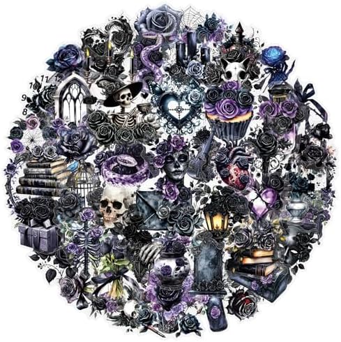 50Pcs Vintage Stickers,Waterproof Transparent PET Aesthetic Decorative Scrapbooking Supplies for Adult Card Making Letters Planner Journaling Junk Journal DIY Water Bottles Art Craft.Black Rose