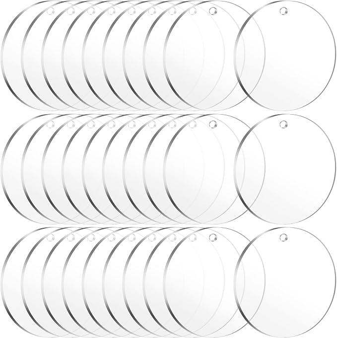 30 Pieces Clear Round Acrylic Keychain Blanks for Vinyl, 2.5 Inch Clear Round Acrylic Ornament Blanks with Hole, Perfect for Making Ornaments, Keychains, DIY Craft Project