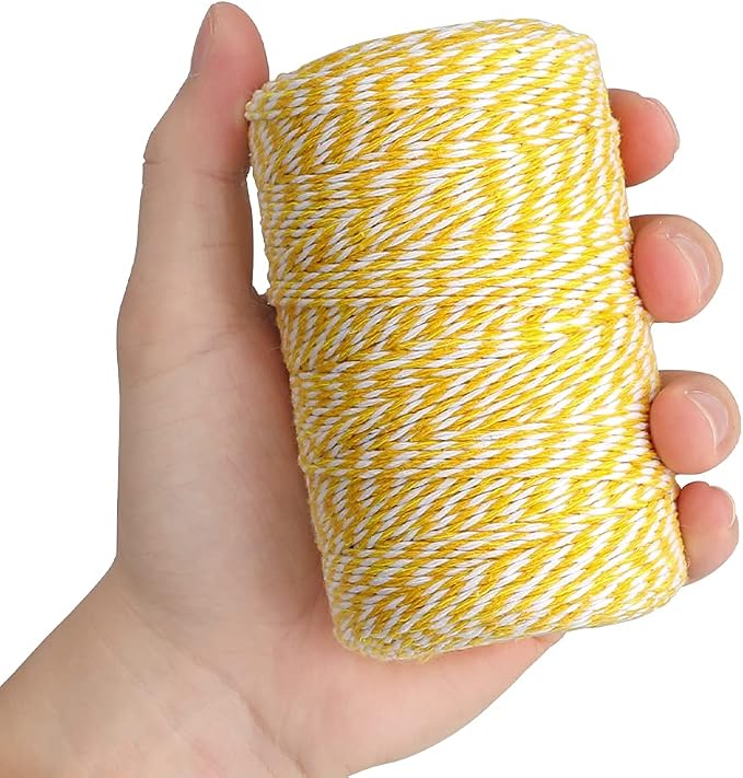 jijAcraft Yellow and White Twine, 656 Feet Christmas Bakers Twine, 2MM Heavy Duty Packing String for DIY Crafts, Christmas Decoration, Gift Wrapping, Craft Wrapping
