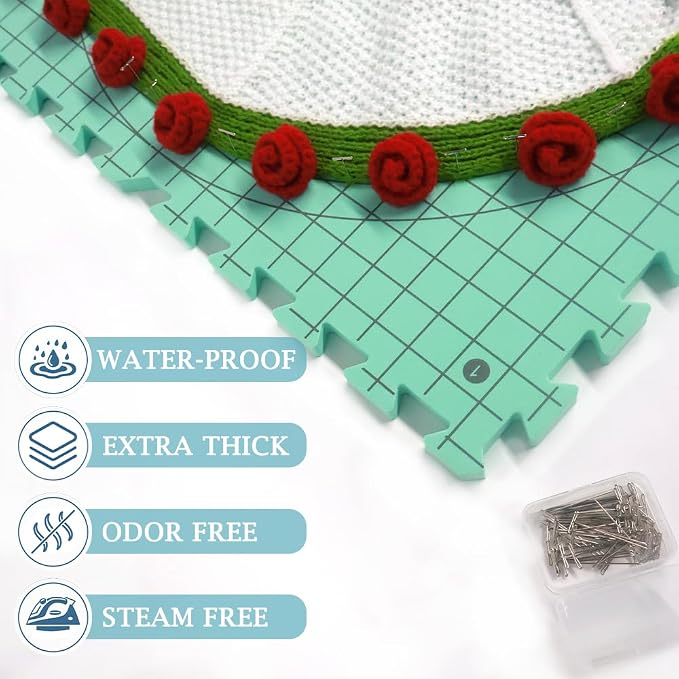 Yarniss Blocking Mats for Knitting & Crochet,Grid Mat w/T-Pin,12.6" x 12.6"
