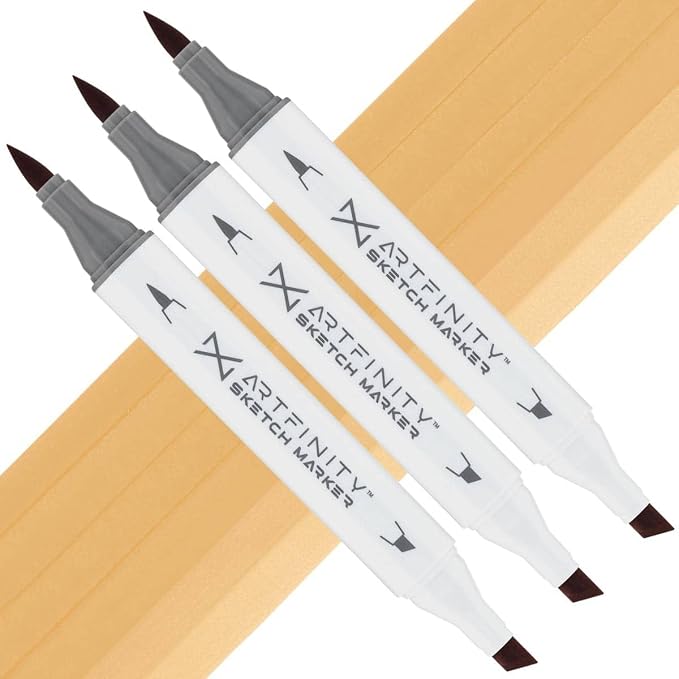 Artfinity Sketch Markers - Set of 3 - Mocha Light E1-3, Vibrant, Professional, Dye-Based Alcohol Markers for Artists, Drawing, Travel, & More