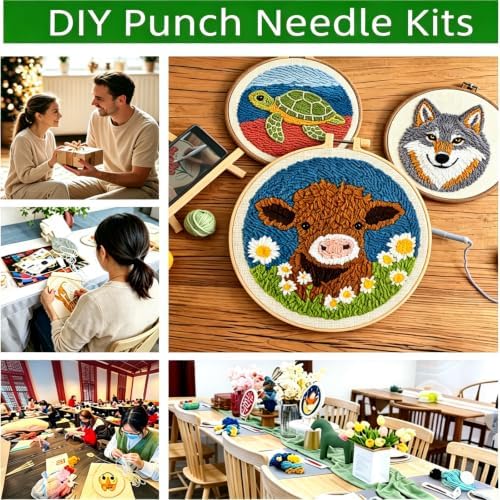 DIY Punch Needle Kits Christmas Truck Christmas Tree with Hoop 20x20cm-2