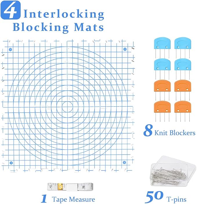 Yarniss Blocking Mats for Knitting & Crochet with 50 T Pins,12.6" x 12.6"
