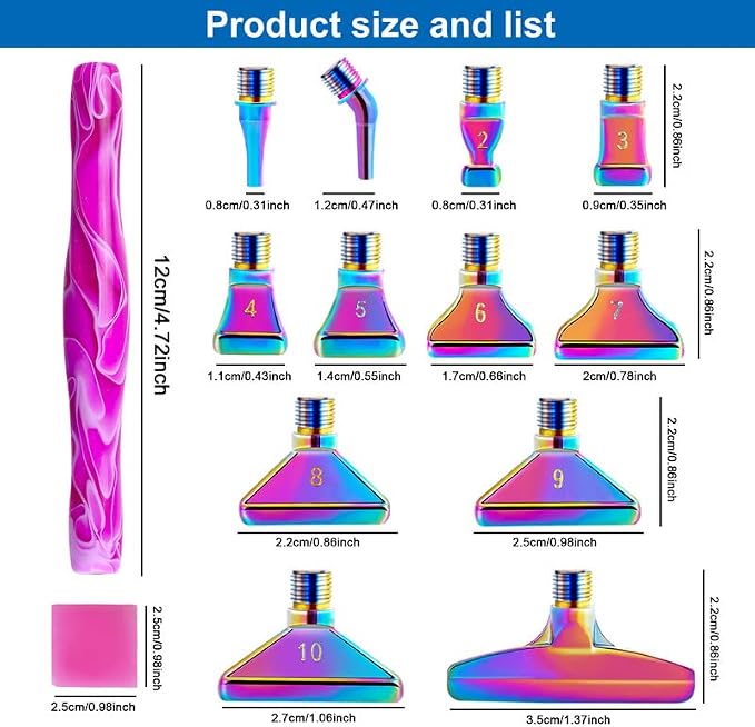 Snewvie Diamond Painting Pen Accessories Tools Set,1PCS Diamond Art Pen and 12Pcs Colorful Metal Screw Thread Multi Placer Tips,Diamond Painting Drill Pens for DIY Diamond Art
