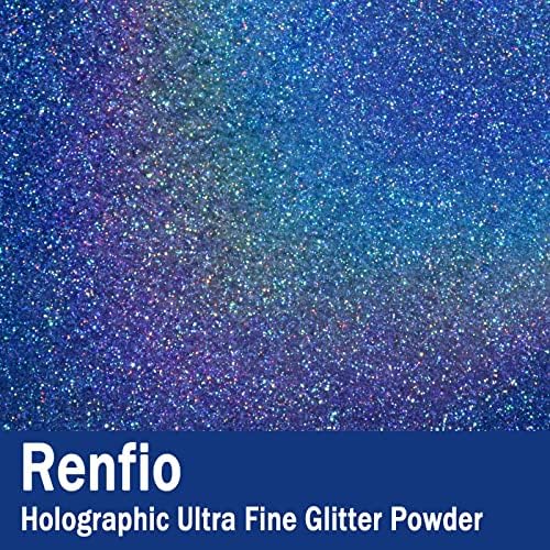 Renfio Holographic Ultra Fine Blue Glitter Powder Metallic Resin Glitter | 2.11 Oz (60g) PET Flakes Crafts Sequins 1/128" 0.008" 0.2mm Epoxy Chips Flakes for Tumblers Slime - Laser Ocean Blue