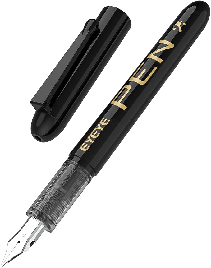 EYEYE Disposable Fountain Pens Fine Point, 4 Black 4 Blue Fountain Pens for Writing, Stainless Steel Nib, Smooth Writing for Journaling, Drafting, Sketching, Doodling & Office Supplies