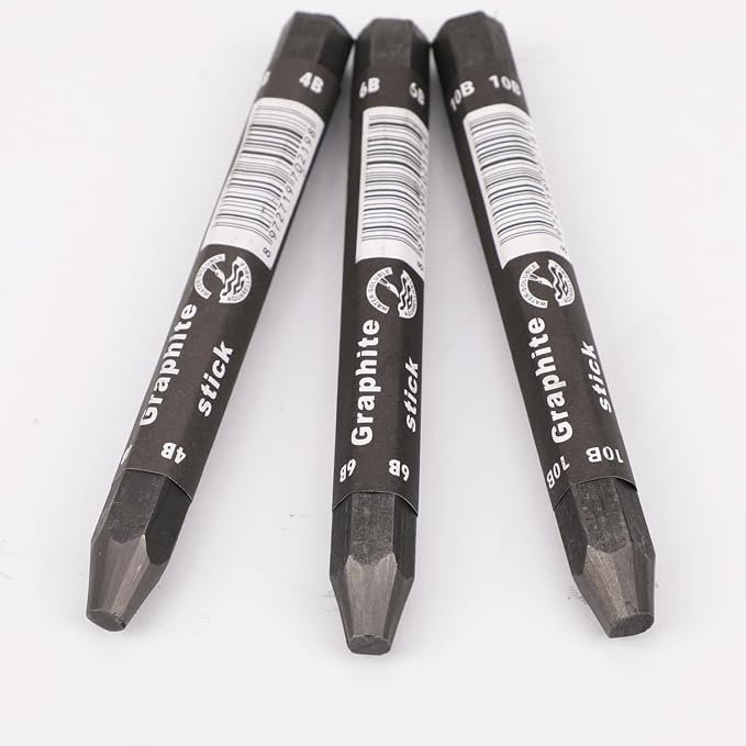 Graphite Sticks for Drawing- Water Soluble -Soft 4B 6B 10B, Artist Graphite Sticks Pencil Set for Sketching, Shading, Pack of 3 Pcs
