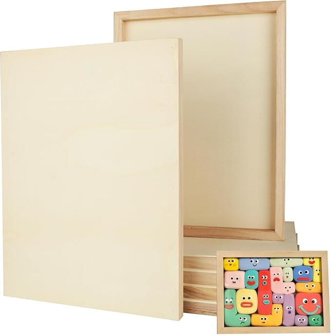 6 Pack Unfinished Wood Canvas Panels for Painting 12 x 16 Inch Craft Wood Board, 3/4’’ Deep Cradle Boards for Painting, Pouring, Arts, Crafts, Paints and More