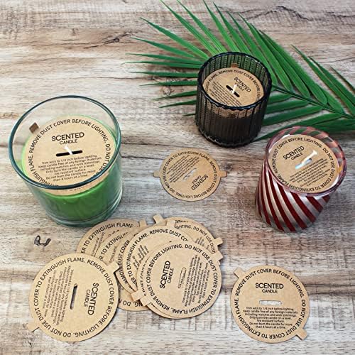 CandMak Candle Dust Covers, 160pcs Printed Kraft Card Candle Dust Lid with Pull Tab for Candle Making (3.125")
