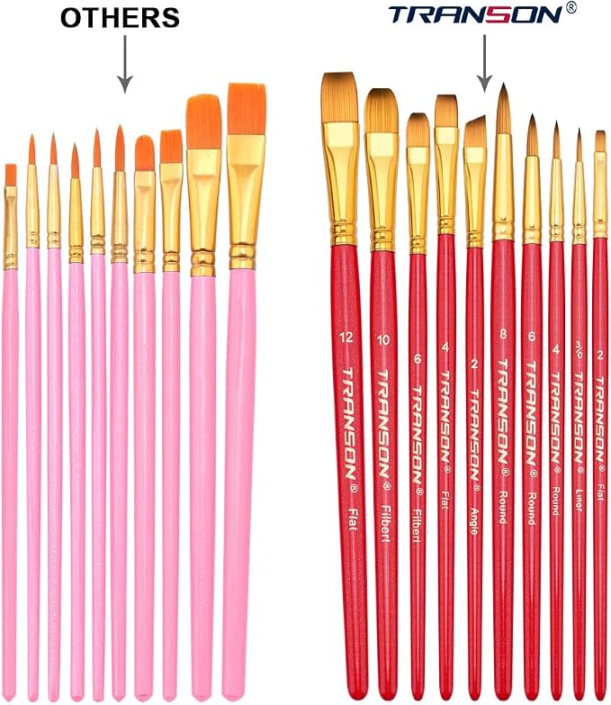 Transon 20pcs Artist Painting Brush Set for Acrylic Watercolor Gouache Hobby Craft Face Rock Painting Hot Pink