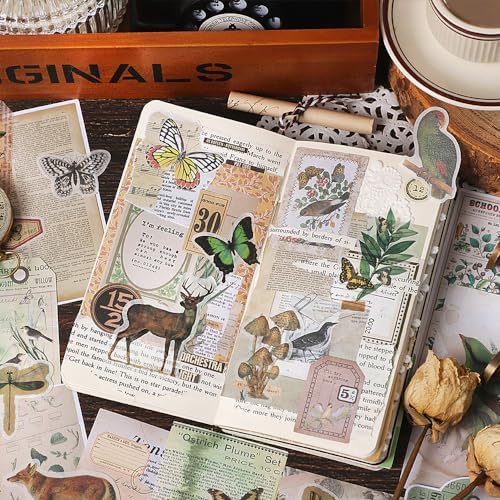 BLEDS 200PCS Vintage Journaling Supplies Pack, Scrapbook Stickers Kit & Aesthetic Journaling Paper for Junk Journals Craft Tags Cards Collage Notebook Planner Ephemera, BS-Scrapbooking-200