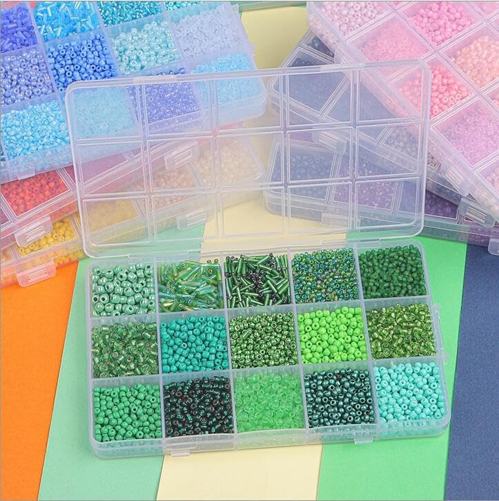 15 Grid Green Glass Seed Bugle Tube Beads Kit for Jewelry Making DIY Craft