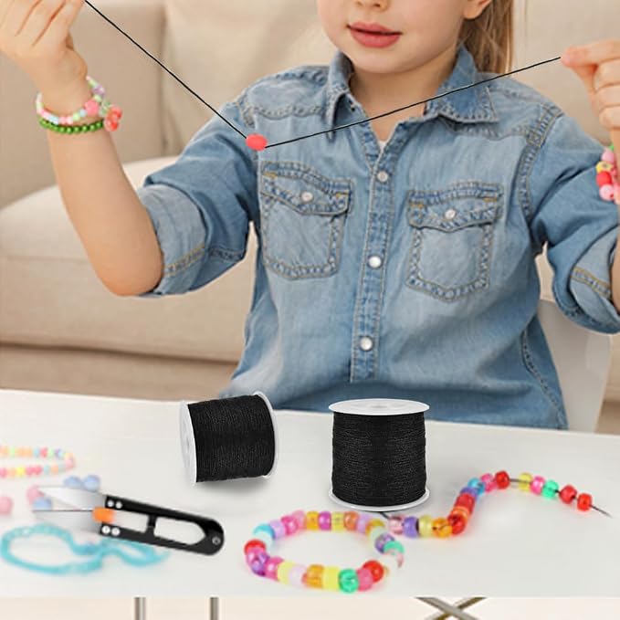 TONIFUL Nylon String Satin Cord for Necklace Bracelet Beading 1mm Black | 100yd Non elastic durable non fading, for Jewelry Making Thread Rattail Macrame Trim Kumihimo Chinese Knot Craft Tags Hanging