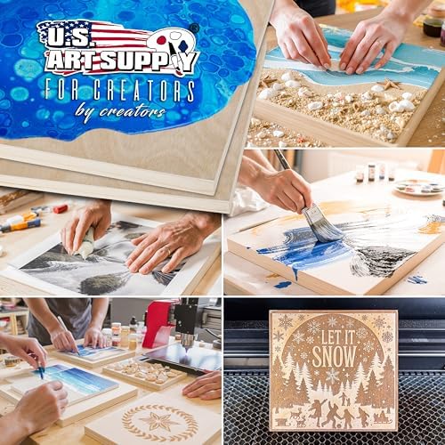 U.S. Art Supply 8" x 36" Unfinished Cradled Wood Panels for Painting | Gallery 1-1/2" Deep (3 Pack) - Artist Depth Wooden Wall Canvases - Mixed-Media Craft, Acrylic, Oil, Encaustic, Paint Pouring