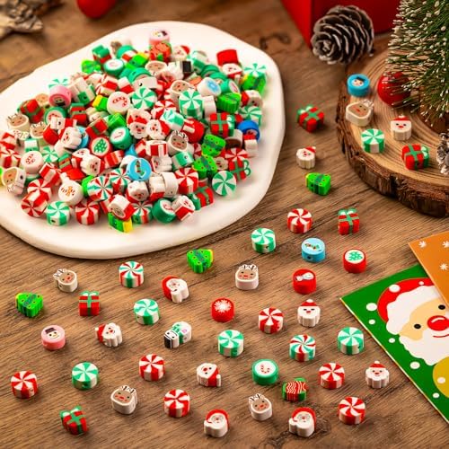 200 Pcs Christmas Polymer Clay Beads, Mixed Heishi Spacer Beads Supplies
