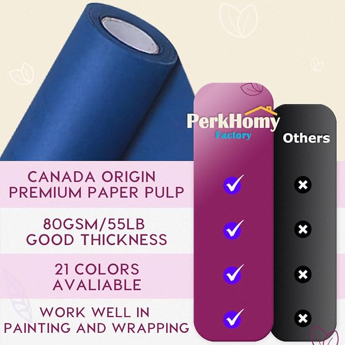 PerkHomy Blue Kraft Paper Roll 48" x 3,600" (300') for Gift Wrapping Bouquet Flower Art Painting Craft Writing Packaging Shipping 80GSM 55LB (Blue, 48" x 300')