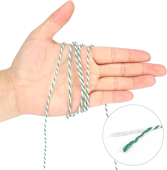 jijAcraft Green and White Twine, 656 Feet Christmas Bakers Twine, 2MM Heavy Duty Packing String for DIY Crafts, Christmas Decoration, Gift Wrapping