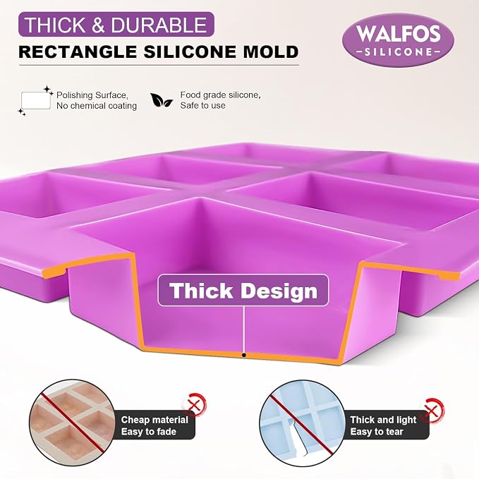 Walfos Soap Molds Set of 2, Food Grade Silicone Soap Mold with Polished Surface, Easy to Strippe, Perfect for Soap Making Supplies, Homemade Craft Soap Mold, Cake & Chocolate Mold (Purple ＆ Pink)
