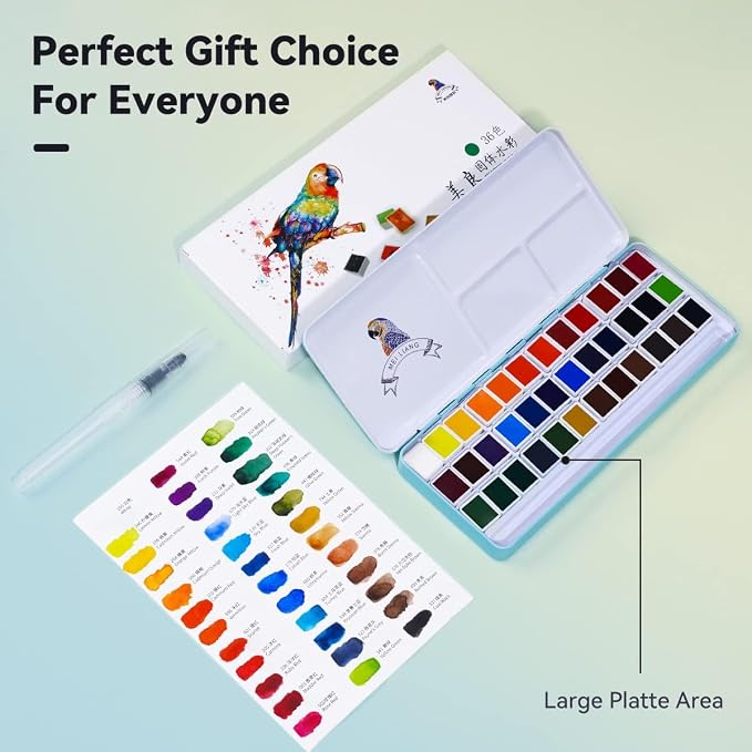 MeiLiang Watercolor Paint Set, 36 Vivid Colors in Pocket Box with Metal Ring and Watercolor Brush, Perfect for Students, Beginners and More
