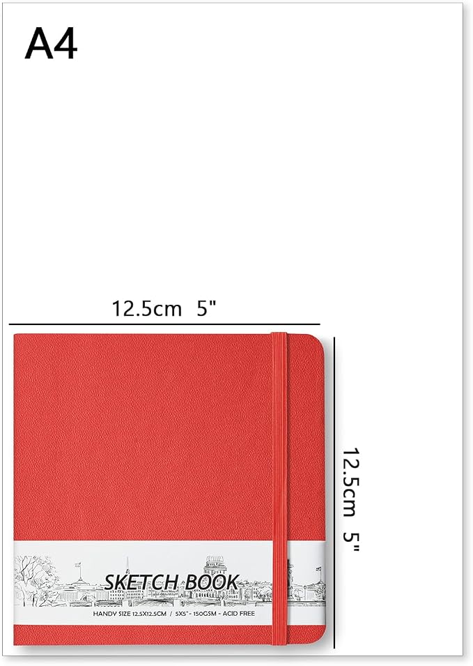 5" x 5" Hardcover Sketch Book,58 Sheets Small Mixed Media Pocket Sketch Pad